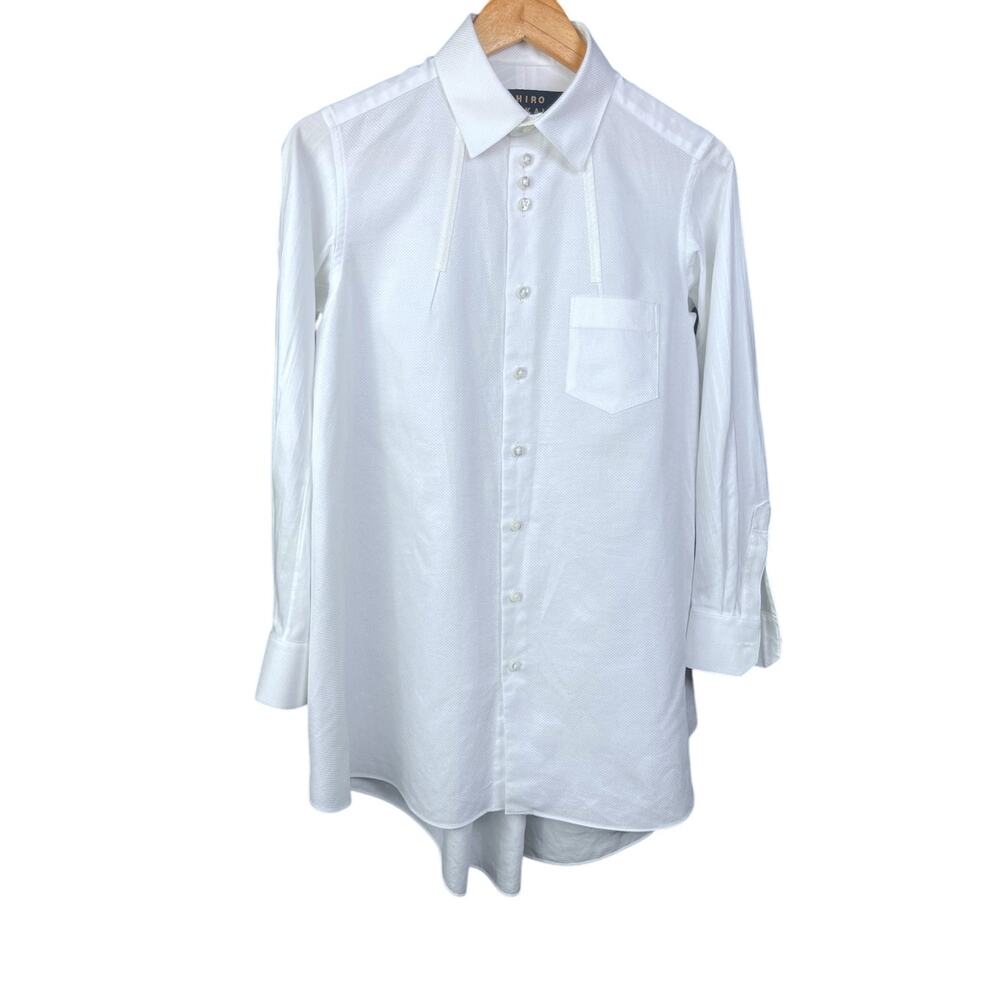 Shiro Sakai Collar Curved-Hem Cotton Button-Up White Shirt - $770 Retail